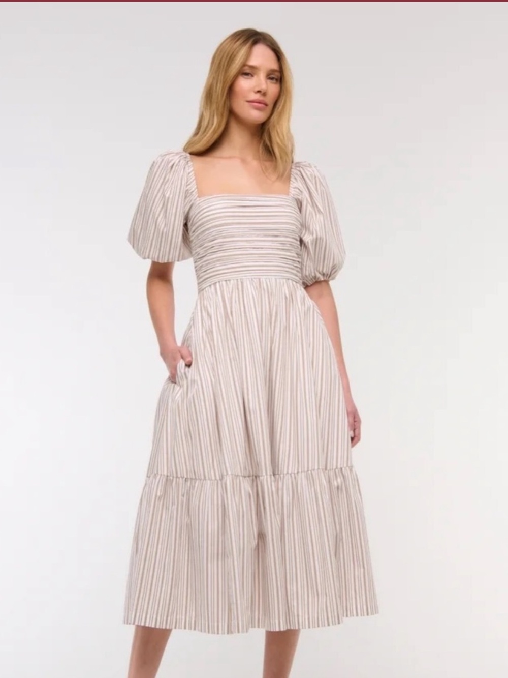 A&F Emerson Poplin Puff Sleeve Striped Midi Dress